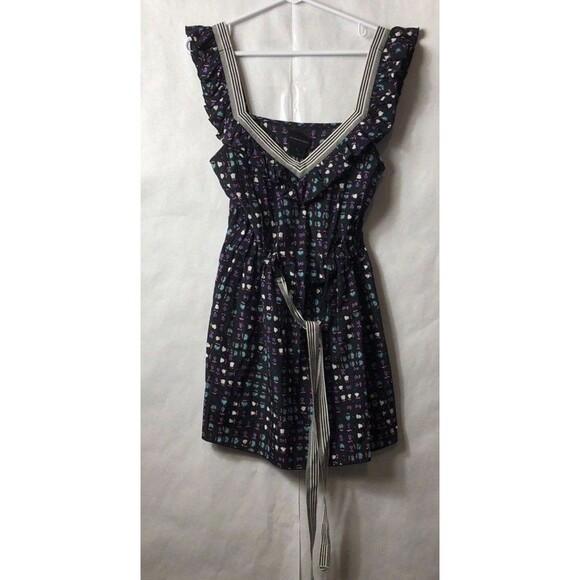 Anna Sui Dresses & Skirts - Anthropologie Anna Sui silk  Black Floral Mini Dress Striped V-Neck Trim, size 2